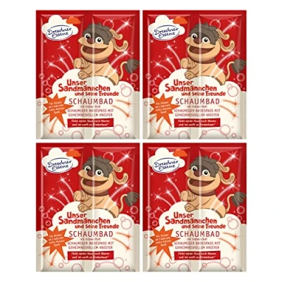 Abbildung von 4er Pack Dresdner Essenz Pflegebad Sandmännchen Erdbeer Duft 4 x 45 g Badezusatz vegan