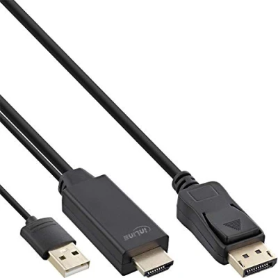 Abbildung von InLine® HDMI zu DisplayPort Konverter Kabel, 4K, schwarz/Gold, 3m