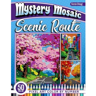 Abbildung von Scenic Route Mystery Mosaics Color by Number: 50 Pixel Art Journeys Through Breathtaking Roads