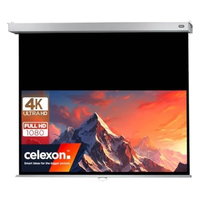 Abbildung von 75&quot; Zoll Rollo Leinwand celexon Professional Plus 16:10 160x100 cm weiß 4K Full HD 3D ausziehbare Projektions für Büro Präsentationen &amp; Ihren Heimkino Beamer Decken Wand Montage