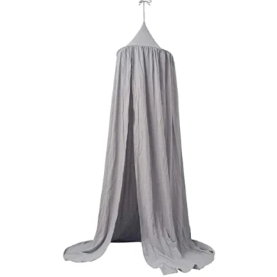 Abbildung von LINONI Baby Baldachin Betthimmel Chiffon Hängende Rund Moskitonetz für Babys Bett, Spielzelte, Kinderzimmer Höhe 240 cm Saumlänge 260cm (Grau)