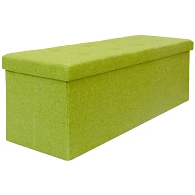 Abbildung von DuneDesign Faltbare Sitzbank 110x38x38cm XXL Sitztruhe inkl. 2 Trennwände 120L Polsterbank Fußbank Leinen Optik Grün