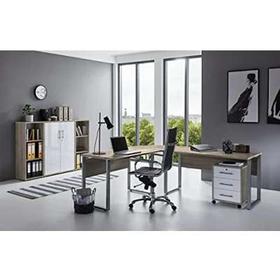 Abbildung von BMG Möbel Büromöbel Set Office Edition 2, (Büro Set, 5 tlg., Fronten Matt oder Hochglanz lackiert), Aktenschrank und Rollcontainer abschließbar, Winkelschreibtisch