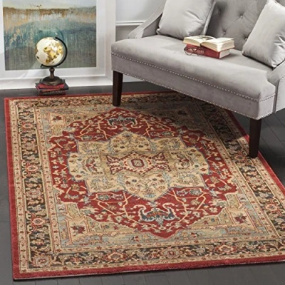 Abbildung von SAFAVIEH Traditionell Teppich für Wohnzimmer, Esszimmer, Schlafzimmer Mahal Collection, Kurzer Flor, Marineblau und Natur, 122 X 170 cm