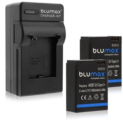 Abbildung von Ladegerät + 2X Akku für GoPro Hero 3 Plus 3+/3 Black, Silver, White AHDBT 201, 301, 302, AHBBP ACARC 001, AWALC 001