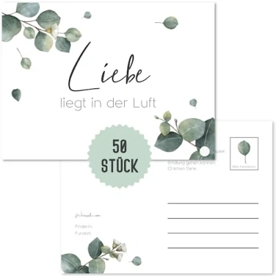Abbildung von Things of Happiness Grußkarten 50 Stück Ballonkarten Hochzeit, Ballonflugkarten als Hochzeitsspiel, im Boho Stil, Postkarten Luftballons, extra leicht