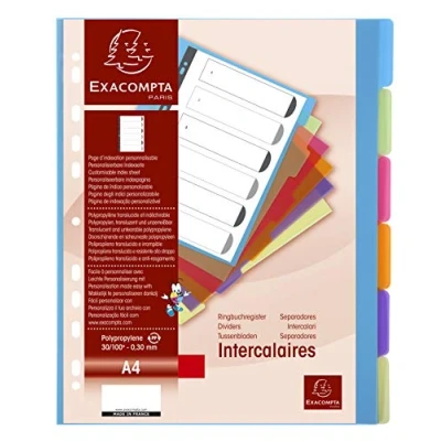 Abbildung von Exacompta 3606E Premium Register Chromaline für DIN A4 aus langlebigem Kunststoff 6 teilig volle Höhe 21 x 29,7 cm transluzent Farben mit Indexseite zum selbstgestalten Trennblätter