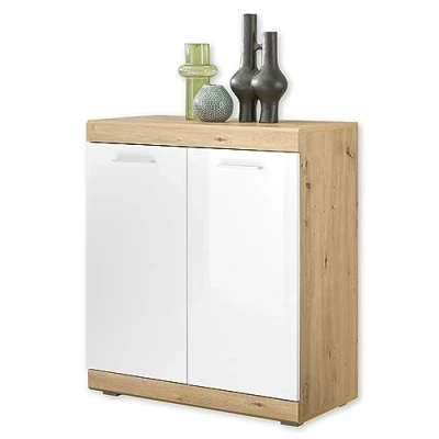 Abbildung von Stella Trading NOLA Kommode in Artisan Eiche Optik, Weiß Hochglanz Moderne mit viel Stauraum 80 x 91 38 cm (B/H/T)