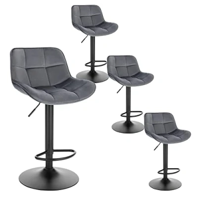 Abbildung von EUGAD Barhocker 4er Set, höhenverstellbar 360 drehbar, Barstuhl mit Rückenlehne Fußstütze, Polsterhocker Samtbezug, ergonomischer Hocker im Bar, Sitz 49x35.5 cm, aus Metall, Dunkelgrau 1006BY 4
