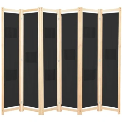 Abbildung von vidaXL Holz Raumteiler 6 TLG. Paravent Trennwand Umkleide Sichtschutz Spanische Wand Raumtrenner Stellwand Schwarz 240x170x4 cm Stoff Klappbar Platzsparend