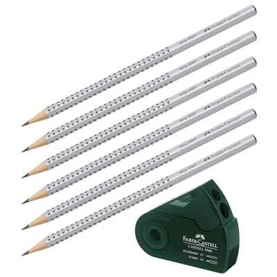 Abbildung von Faber Castell Doppelspitzdose SLEEVE (Dunkelgrün, 6 Stifte Grip B + Spitzdose)