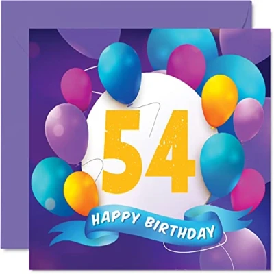 Abbildung von Geburtstagskarte zum 54. Geburtstag für Männer und Frauen Ballon Party Happy Birthday Cards 54 Jahre alt Mann Frau Mutter Vater Tante Onkel Großvater Oma Bruder Schwester 145 mm x