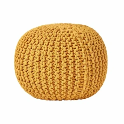 Abbildung von Homescapes Pouf Runder Strickpouf 100% Baumwolle, Senf