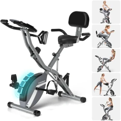 Abbildung von 5 in 1 Heimtrainer Fahrrad Klappbar, vannect Ergometer mit Widerstandsbändern &amp; 16 Widerstandsstufen, Magnetwiderstand Einstellbar, Aerobic Training zu Hause, LCD Monitor, 160 kg Belastbar
