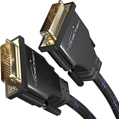Abbildung von KabelDirekt Dual Link DVI Kabel mit Ferritkern, Braiding und Vollmetall Stecker 5 m (digitales D/24+1 Monitor Kabel, auf DVI, bis zu 2560x1600 bei 60 Hz oder Full HD/1080p, Nylon)