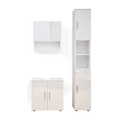 Abbildung von Vicco Badmöbel Set Irma, Weiß Hochglanz, 3 Teile, mit Hochschrank, (3 er Set, St., Set)