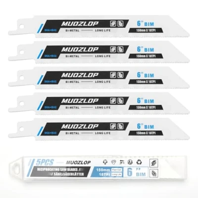 Abbildung von MUOZLOP 5 Pack 150mm Säbelsägeblätter Set，18 TPI Sägeblätter für Säbelsäge，für Metall (5, 18TPI 150mm)