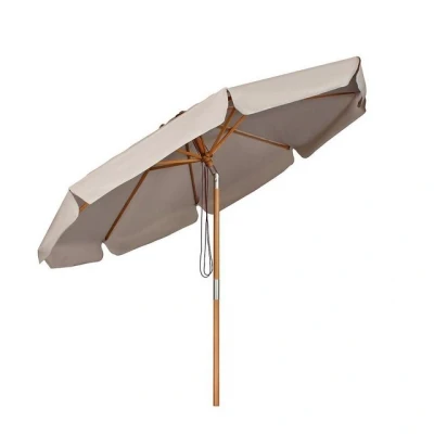 Abbildung von Sekey Sonnenschirm Ø 300 cm Holz Gartenschirm Knickbar, Sonnenschutz UPF 50+, LxB: 300,00x300,00 cm, Runder Terrassenschirm mit Volant