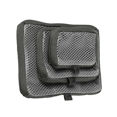 Abbildung von Tasmanian Tiger TT Mesh Pouch Set VL Rucksack Organizer Zusatz Taschen in 3 Größen mit Klett Rückseite (Titan Grey)