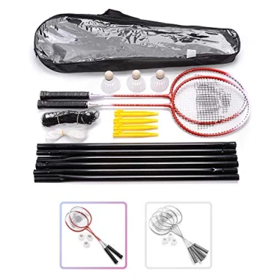 Abbildung von Badmintonschläger Set 2 oder 4 Personen Badminton mit Netz für den Garten Einfache Einrichtung Erwachsene Kinder Familie 3 Shuttercocks