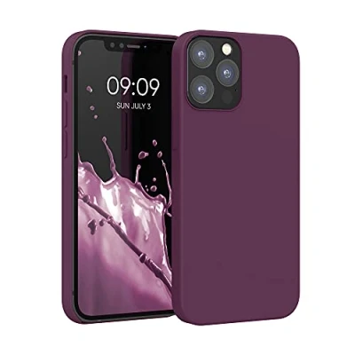 Abbildung von kwmobile Hülle kompatibel mit Apple iPhone 12 / Pro Silikon Handy Case Handyhülle weiche Oberfläche kabelloses Laden Bordeaux Violett