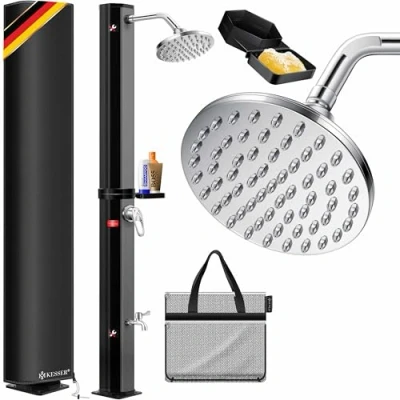 Abbildung von KESSER® Solardusche 35 Liter Solar Gartendusche warmes Wasser max. 60C Pooldusche ohne Stromanschluss Campingdusche Regenduschkopf, Wasserhahn, Schlauch Anschluss inkl. Ablage, Cover &amp; Tasche