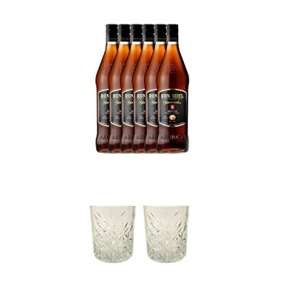 Abbildung von Arehucas Ron Miel mit Honig Kanarische Inseln Spanien 6 x 0,7 Liter + Rum Glas 1 Stück