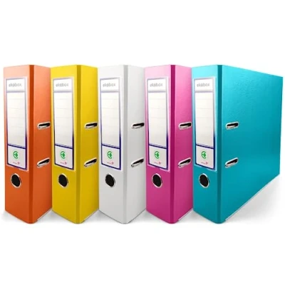 Abbildung von Netuno 5x Akten Ordner 5 Farben orange gelb weiß rosa türkis DIN A4 2 Ring Mechanik Ringorder 8cm Kunststoff breit Büroordner Plastikordner Briefordner Ringmappe breiter Aktenordner 5er pack
