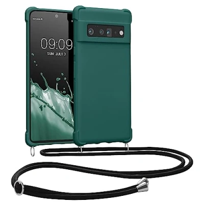 Abbildung von kwmobile Necklace Case kompatibel mit Google Pixel 6 Pro Hülle Cover Kordel zum Umhängen Silikon Schutzhülle Petrol