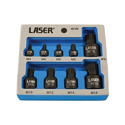 Abbildung von Laser 6725 Low Profile Spline Socket Bit Set, Silver, 1/4&quot;D, 3/8&quot;D, 1/2&quot;D, 9pc