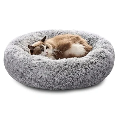 Abbildung von Pisi Bili Hundebett Katzenbett 50 cm Waschbar flauschig orthopädische Hundebetten große und kleine Hunde Katzenschlafplatz für Katzen Donut Grau