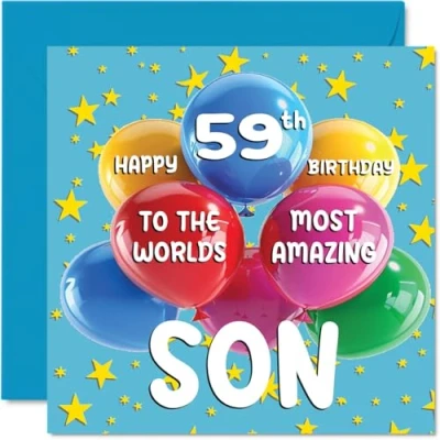 Abbildung von Geburtstagskarte für Sohn zum 59. Geburtstag World&#039;s Most Amazing Son Happy 59th Birthday Card for from Mum Dad, 145 mm x mm, Alter 59 Fifty Nine Grußkarten