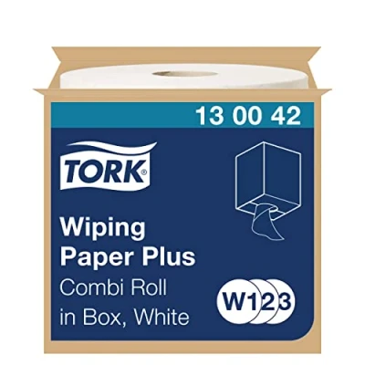 Abbildung von Tork Starke Mehrzweck Papierwischtücher Weiß W1/2/3, 1 x 750 m Rolle, 130042
