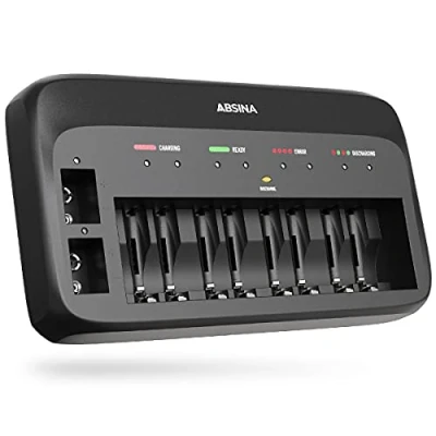 Abbildung von ABSINA X10 Akkuladegerät für AA, AAA &amp; 9V Batterieladegerät NiMH Akkus Rundzellen Lader (1 tlg)