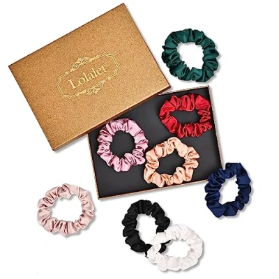 Abbildung von (8 Stück) Lolalet Haargummis Seide Scrunchies für Damen, Premium Satin Haargummis, Weiche Elastische Silk Pferdeschwanzhalter Damen Frauen Mädchen Haarschmuck 8 Farben Stil D