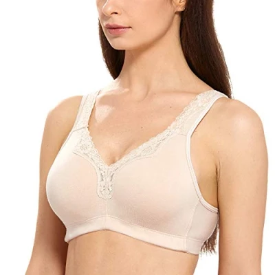 Abbildung von DELIMIRA Damen Cotton BH Ohne Bügel Baumwolle Große Größen Vollschalen Polster Beige 110B