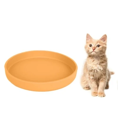 Abbildung von Lollanda Futternapf für Katzen, Silikon Futterschale, Trinkschale oval, Silikonnapf breit Trockenfutter und Nassfutter (18x2.5cm, Gelb)