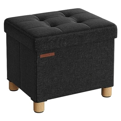 Abbildung von SONGMICS Sitzhocker mit Stauraum, kleine klappbare Sitzbank, 32 x 40 cm Fußbank, Aufbewahrungsbox, bis 300 kg belastbar, für Wohnzimmer Schlafzimmer Schlafsaal, tintenschwarz LSF012B11