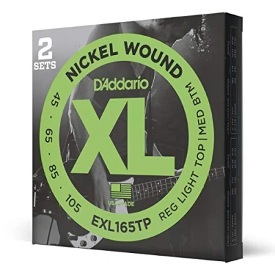 Abbildung von D&#039;Addario E Bass Gitarrensaiten Saiten Bassgitarre Strings Guitar EXL165TP Custom Light, 45 105 (2 Pack) Long Scale