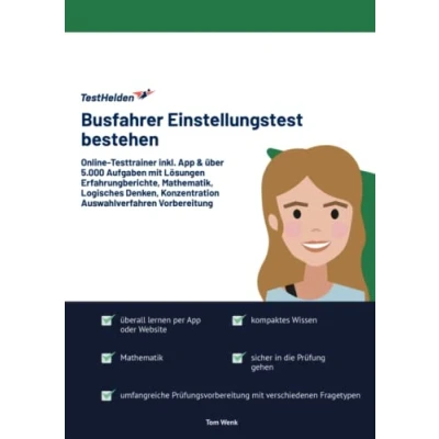 Abbildung von Busfahrer Einstellungstest bestehen: Online Testtrainer inkl. App &amp; über 5.000 Aufgaben mit Lösungen I Erfahrungberichte, Mathematik, Logisches Denken, Konzentration Auswahlverfahren Vorbereitung