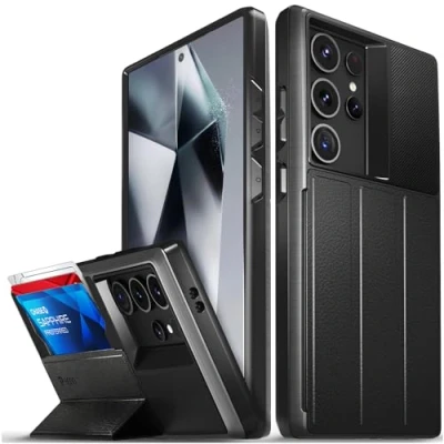 Abbildung von VENA vCommute Brieftasche Hülle für Samsung Galaxy S24 Ultra, (Military Grade, Kartenfach) HandyHülle mit Standfunktion, Leder Flip Etui Schutzhülle Grau