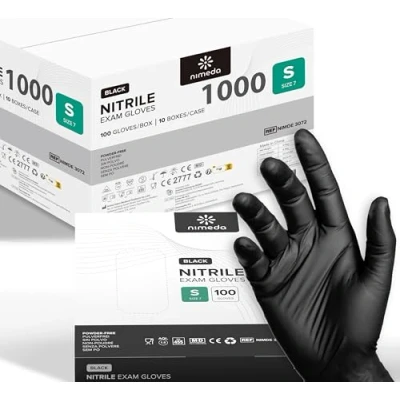 Abbildung von Kemes Nitrilhandschuhe S 1000 Stück Schwarz Einweghandschuhe Latexfrei Puderfrei Nitril Gloves Größe Small