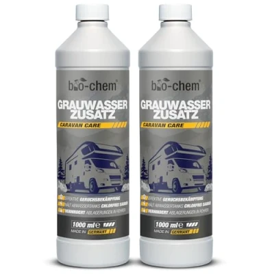 Abbildung von bio chem Grauwassertank Zusatz 2X 1000 ml Konzentrat Tank Reiniger für Schmutzwasser , Grauwasser und Abwasser von Wohnmobil, Wohnwagen Made in DE