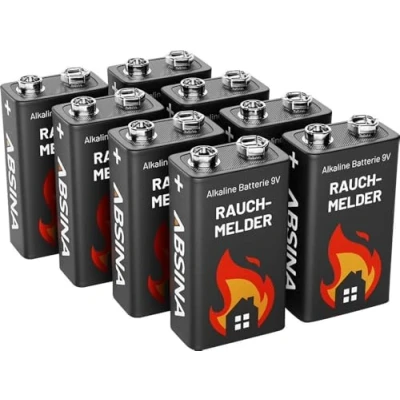 Abbildung von ABSINA Rauchmelder Batterie 9V Block 8er Pack Alkaline Batterien langlebig &amp; auslaufsicher Blockbatterien für Feuermelder, Bewegungsmelder, Kohlenmonoxid, Warnmelder Rauchwarnmelder