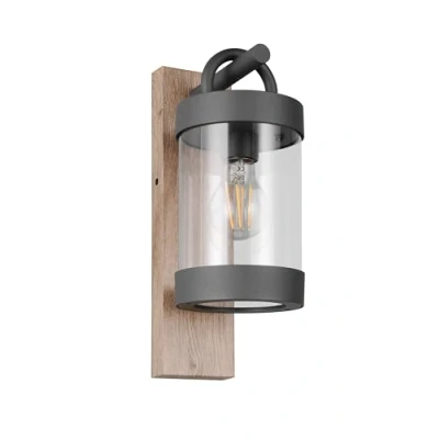 Abbildung von Trio Leuchten Außen Wandleuchte Sambesi 204169135, Aluminium Druckguss Anthrazit mit Holznachbildung, exkl. 1x E27, Bewegungssensor, Holzfarbig