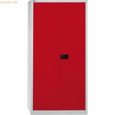 Abbildung von BISLEY Flügeltürenschrank Universal, 4 verzinkte Fachböden, 5 OH, Metall, 506 Korpus Lichtgrau, Fronten Kardinalrot, 40 x 91.4 195 cm