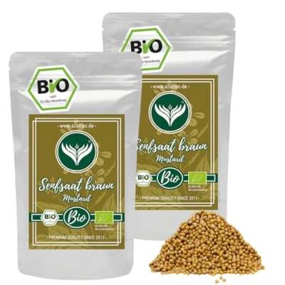 Abbildung von Azafran BIO Senfsaat braun Senfkörner ungemahlen zum Kochen Einlegegewürz schwarz ganz Senfsamen Asiatische &amp; Indische Küche 500g