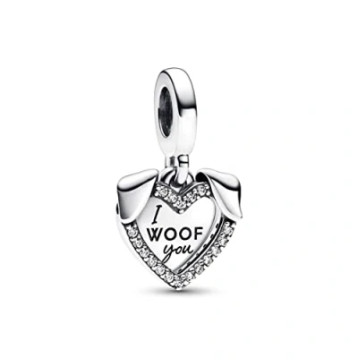 Abbildung von PANDORA Moments Herz &amp; Hund Doppelter Charm Anhänger aus Sterling Silber mit Zirkonia Collection, kompatibel Armbändern, 792647C01
