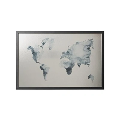 Abbildung von Bi Office, Whiteboard Ink Weltkarte, Silber Finish, magnetisch, trocken abwischbar, Schwarzer MDF Rahmen, 90x60cm