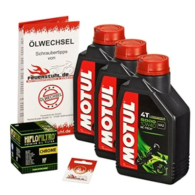 Abbildung von Motul 10W 40 Öl + HiFlo Ölfilter für Kawasaki VN 800, 95 99, VN800A Ölwechselset inkl. Motoröl, Chrom Filter, Dichtring